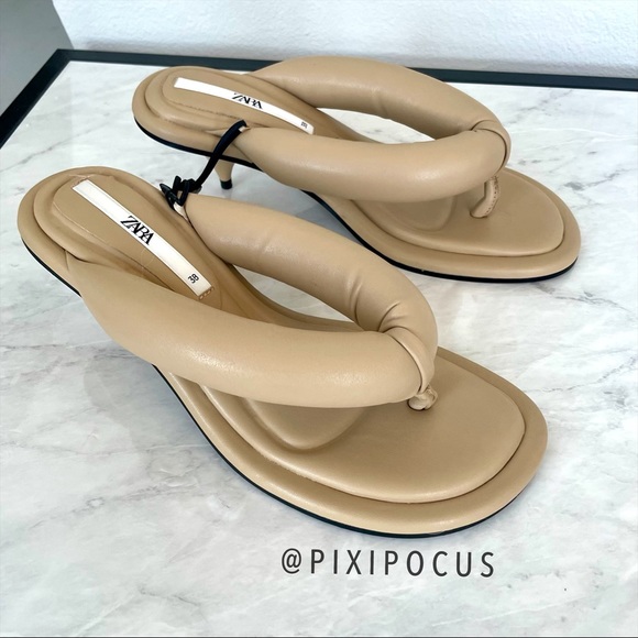 ZARA 100% LEATHER PADDED HEELED SANDALS 7.5